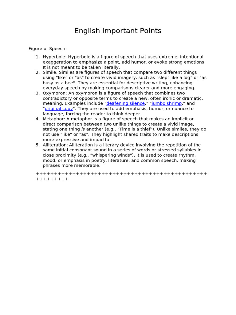 English Important Points | PDF