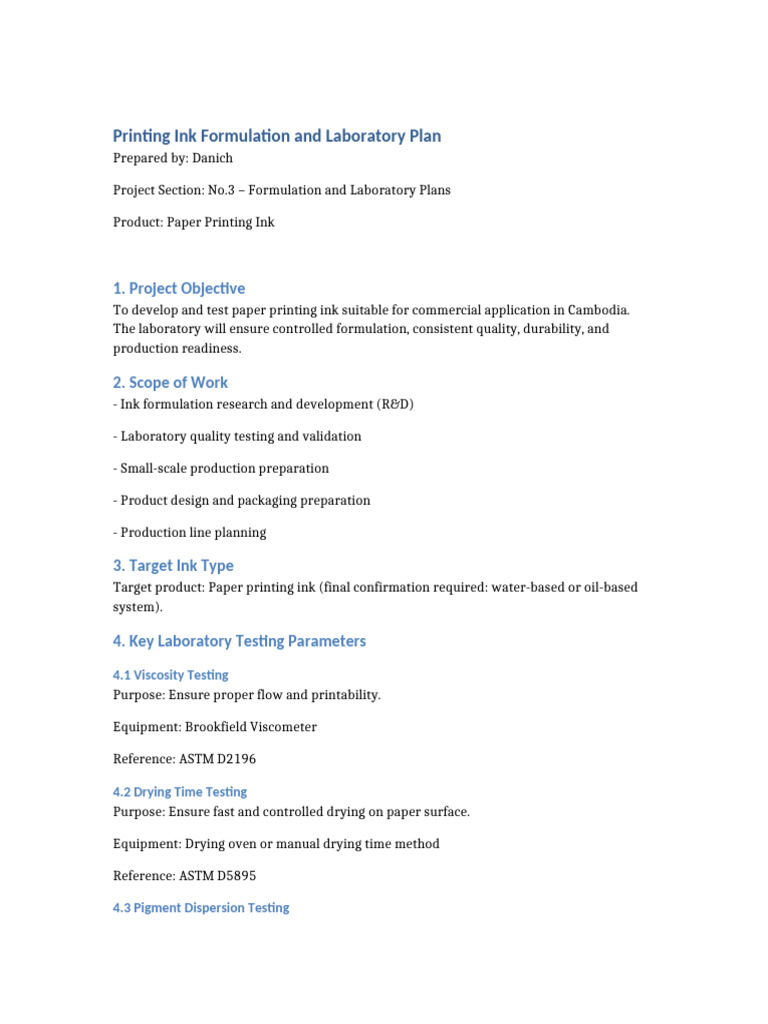 Printing Ink Formulation and Laboratory Plan Task 3 | PDF | Ink | Materials