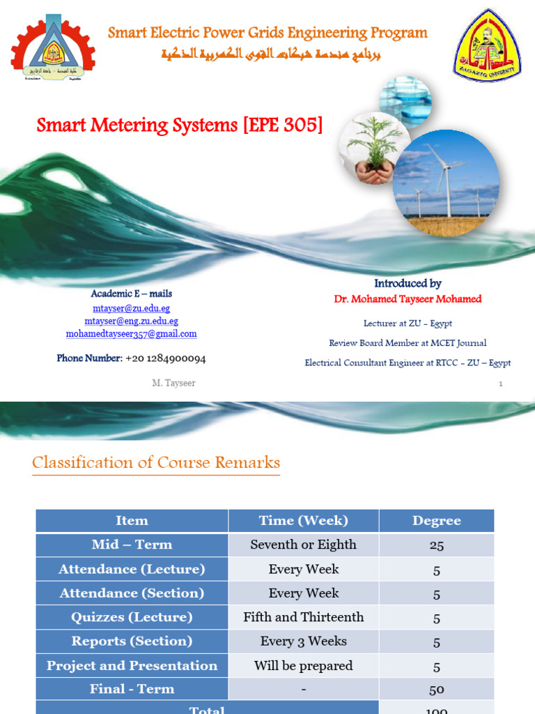 Smart System Metering - Course Content and Semester Work Schedule ...