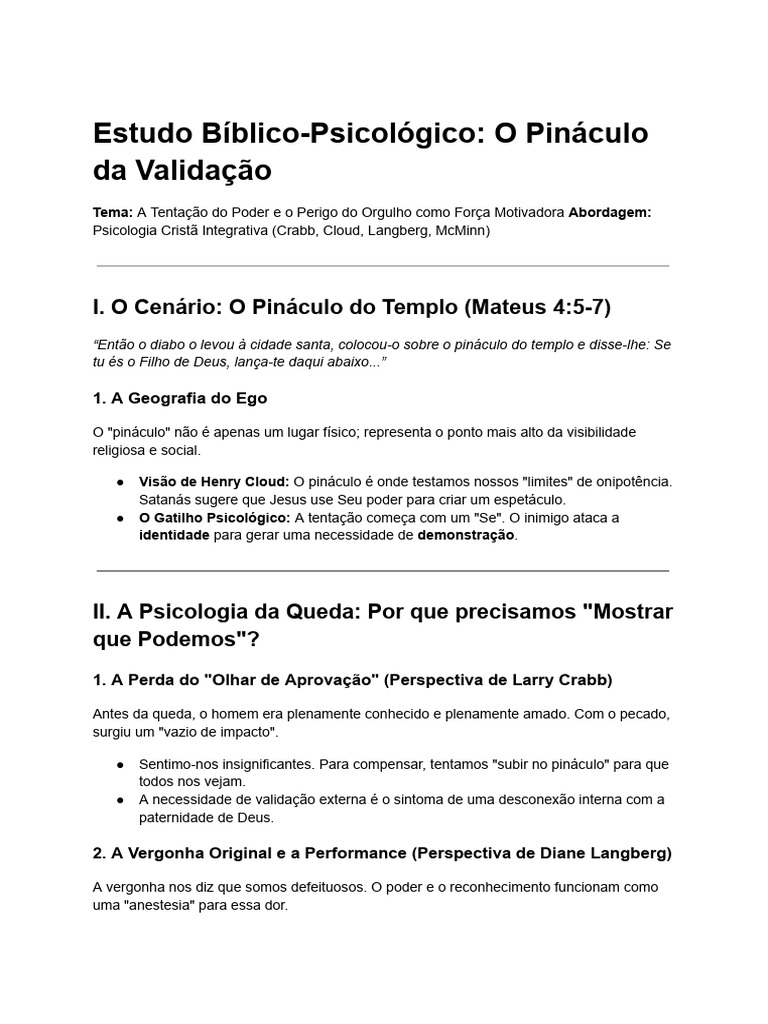Estudo Bíblico-Psicológico O Pináculo Da Validação | PDF | Jesus | Deus
