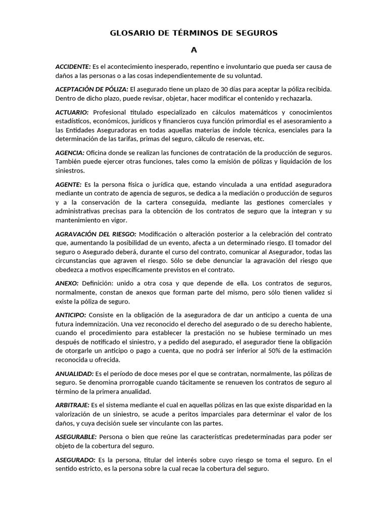 Glosario Seguros | PDF | Póliza de seguros | Seguro