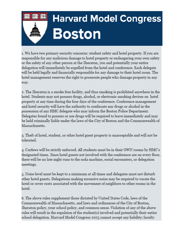 2026 Harvard Model Congress Conference Student Code of Conduct - Jayla ...