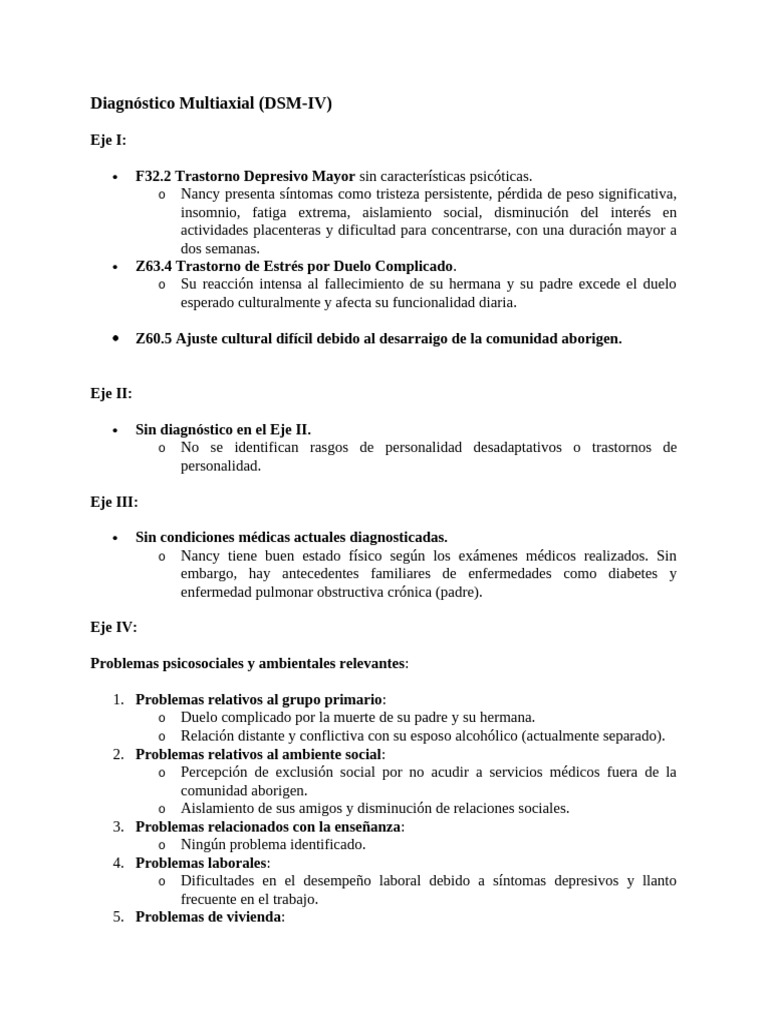 Diagnóstico Multiaxial | PDF | Depresión (estado de ánimo) | Dolor