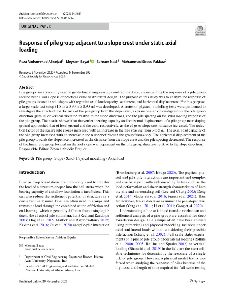 Response of Pile Group Adjacent to a Slope Crest Under Static Axial ...