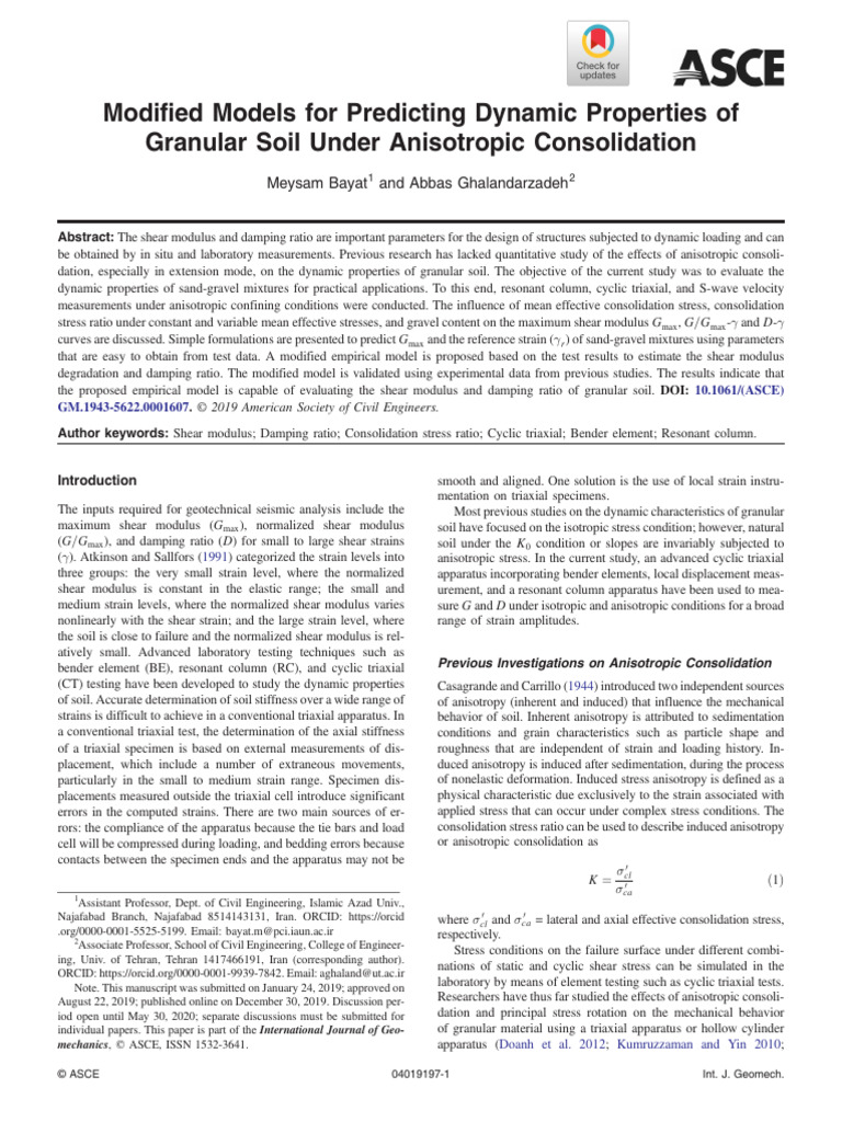 Modified Models For Predicting Dynamic Properties of Granular Soil ...