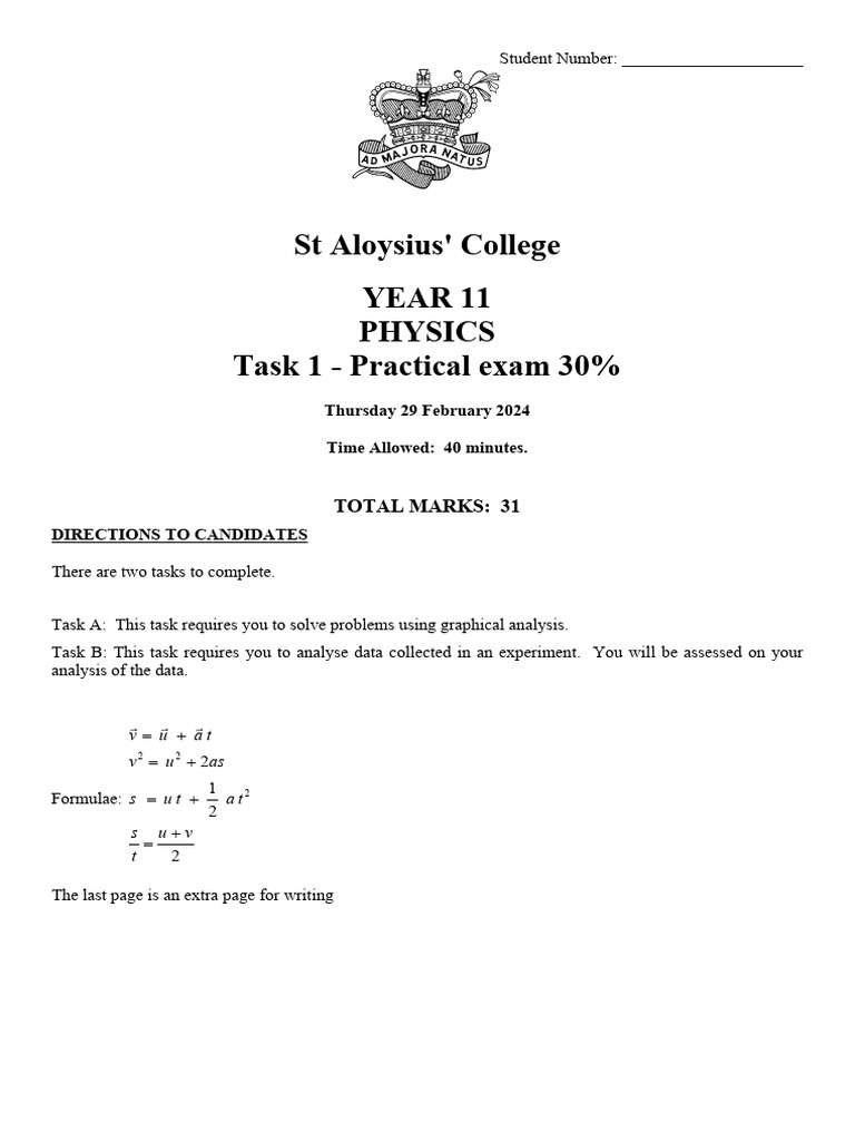 2024 Yr 11 Phy Task 1 Prac Assessment | PDF | Velocity | Acceleration