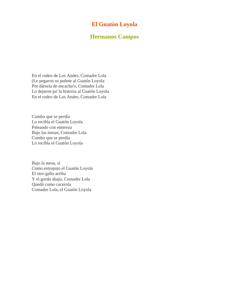 Letra Guaton Loyola | PDF