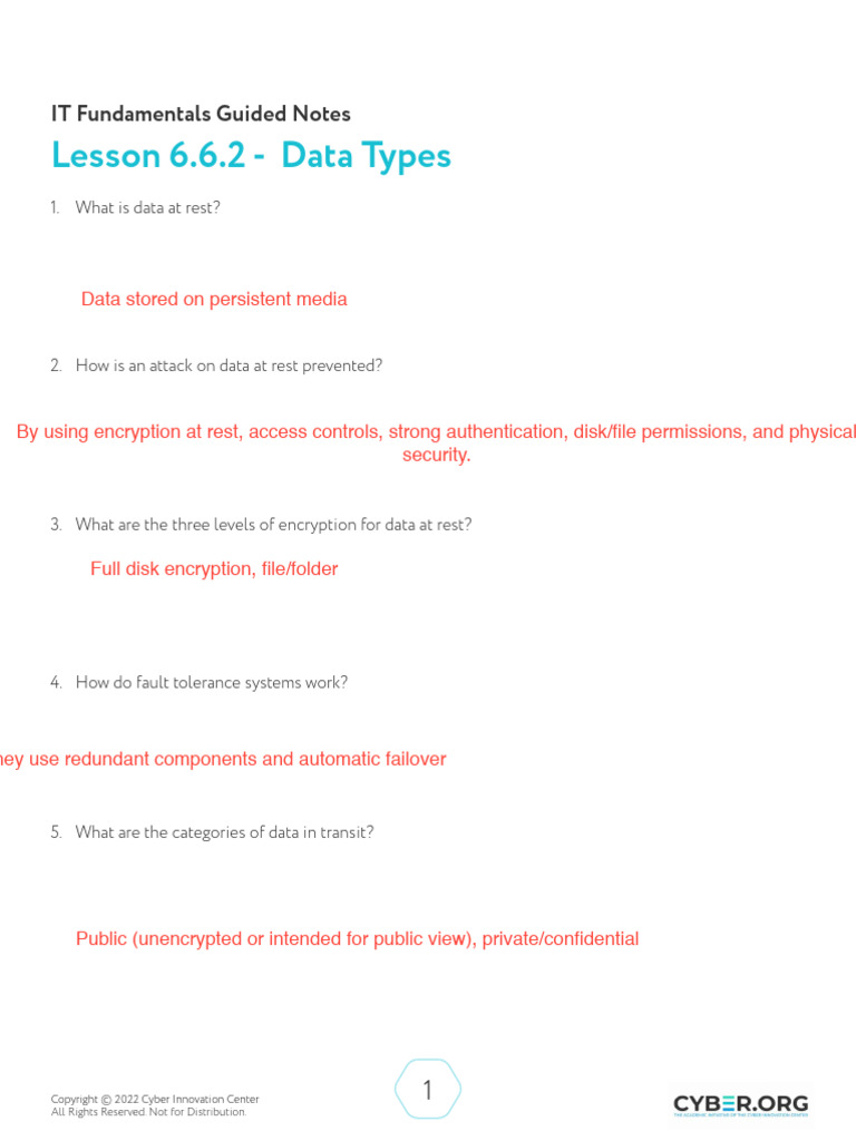 6.6.2 - Data Types - Guided Notes | PDF