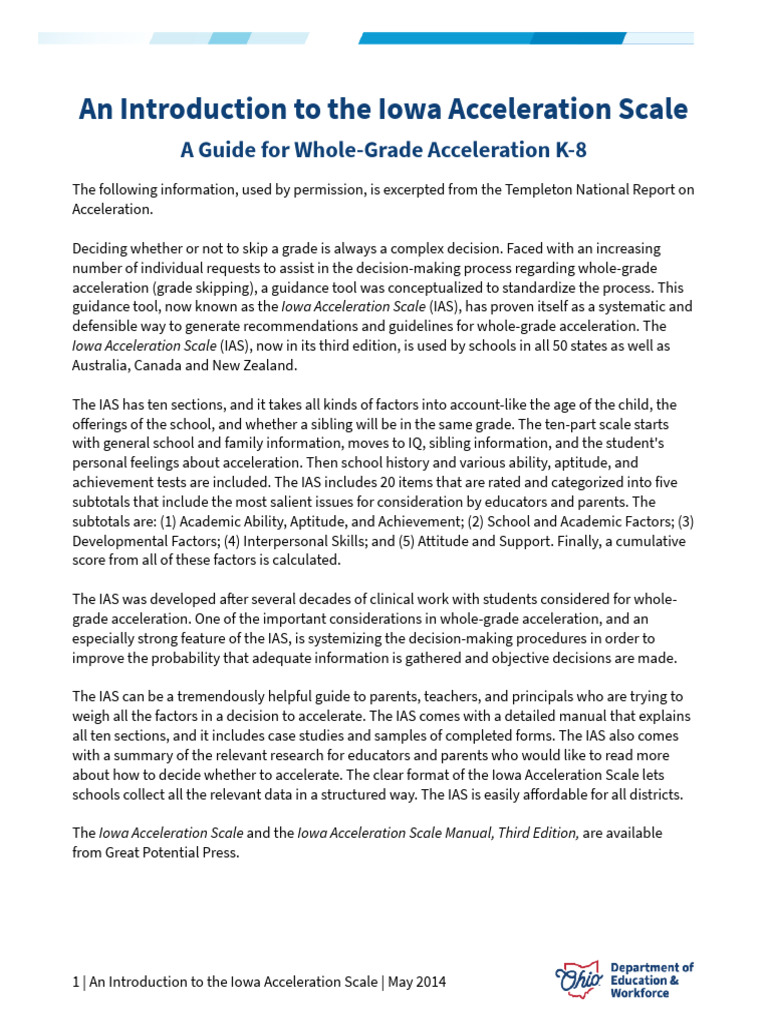 An Introduction to the Iowa Acceleration Scale (1) | PDF | Doctor Of ...