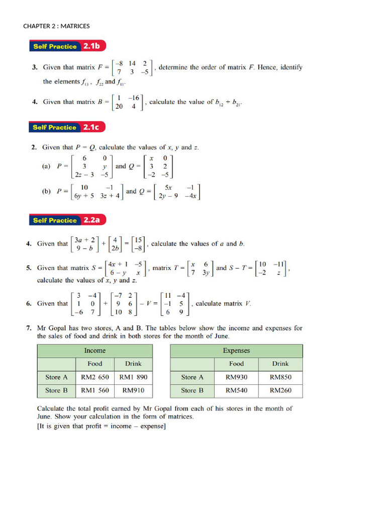 Matrices Exercises | PDF