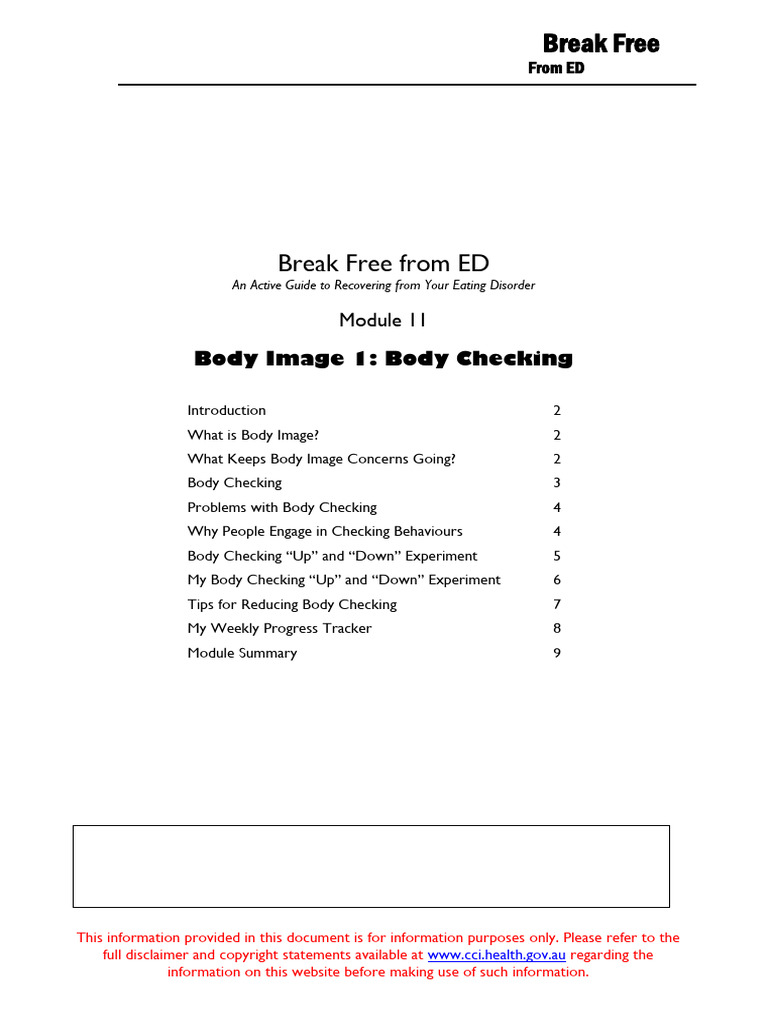 Break Free From ED - 11 - Body Image I - Body Checking | PDF | Body ...