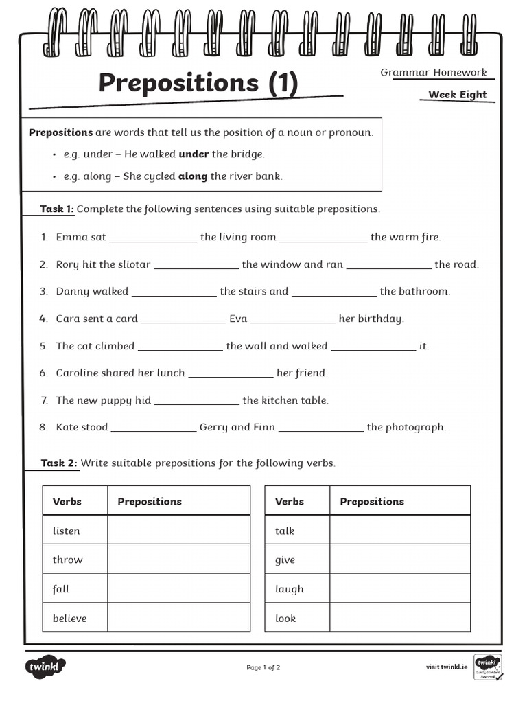 Prepositions Worksheet | PDF | Semantic Units | Morphology