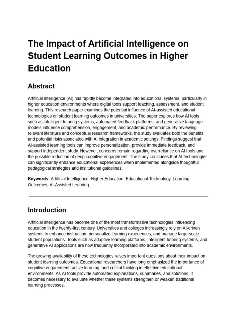 The Impact of Artificial Intelligence On Student Learning Outcomes in ...