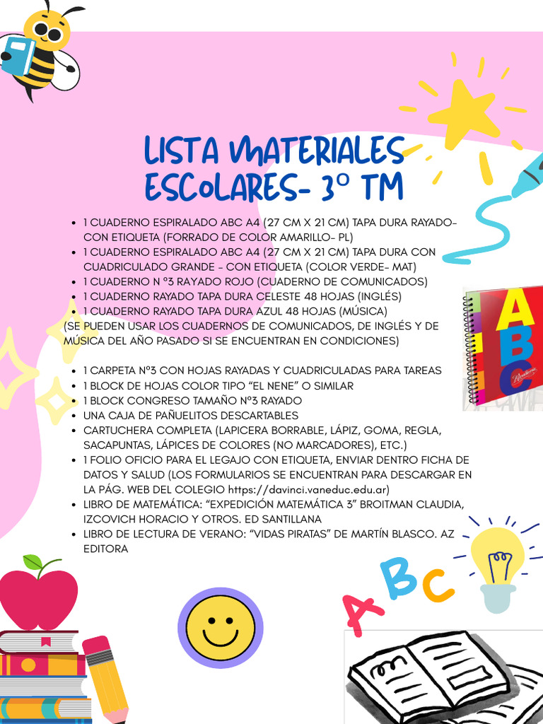 Lista de Materiales 3ro TM | PDF
