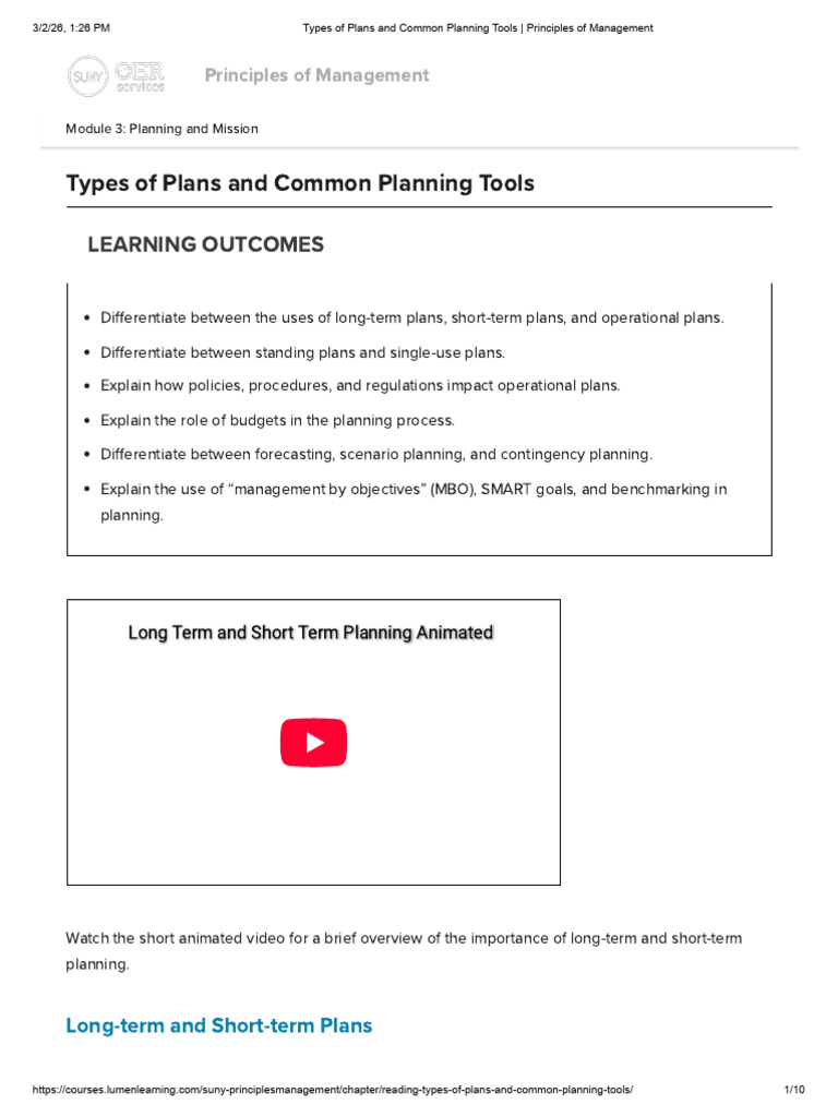 Types of Plans and Common Planning Tools - Principles of Management ...