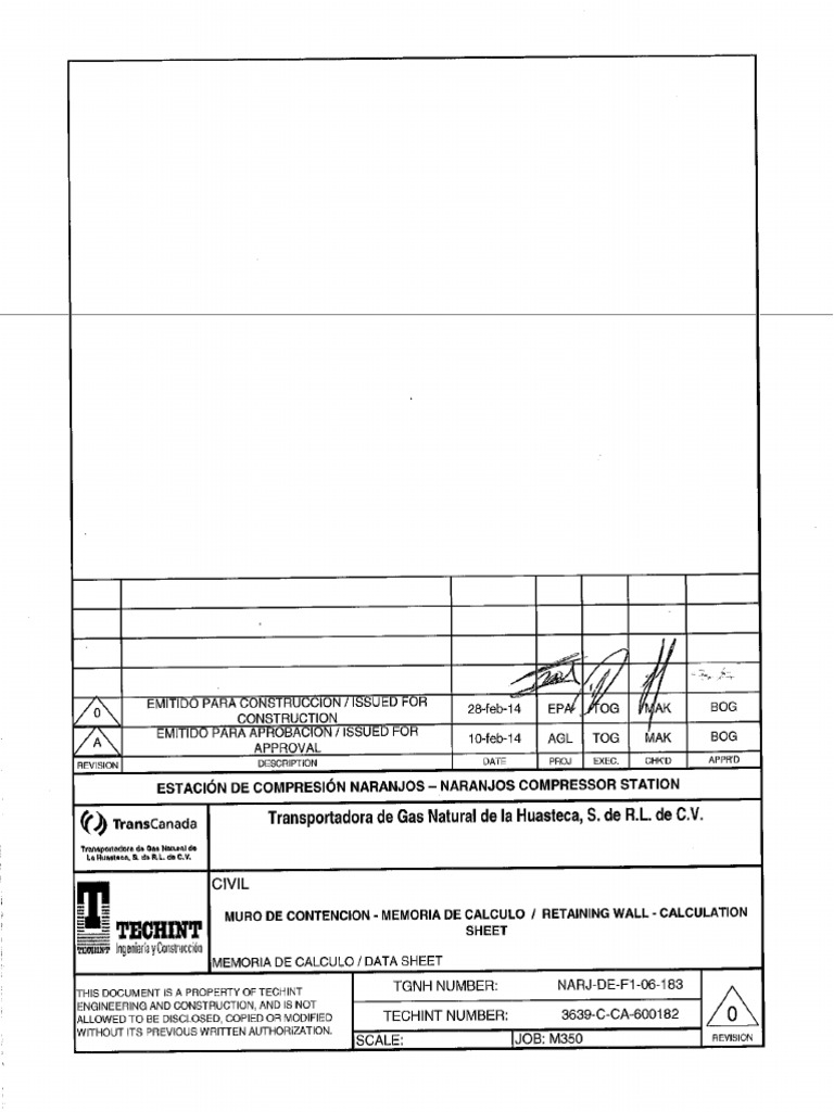 NARJ-DE-F1-06-183 - 0 Memoria de Calculo Muro de Contencion | PDF