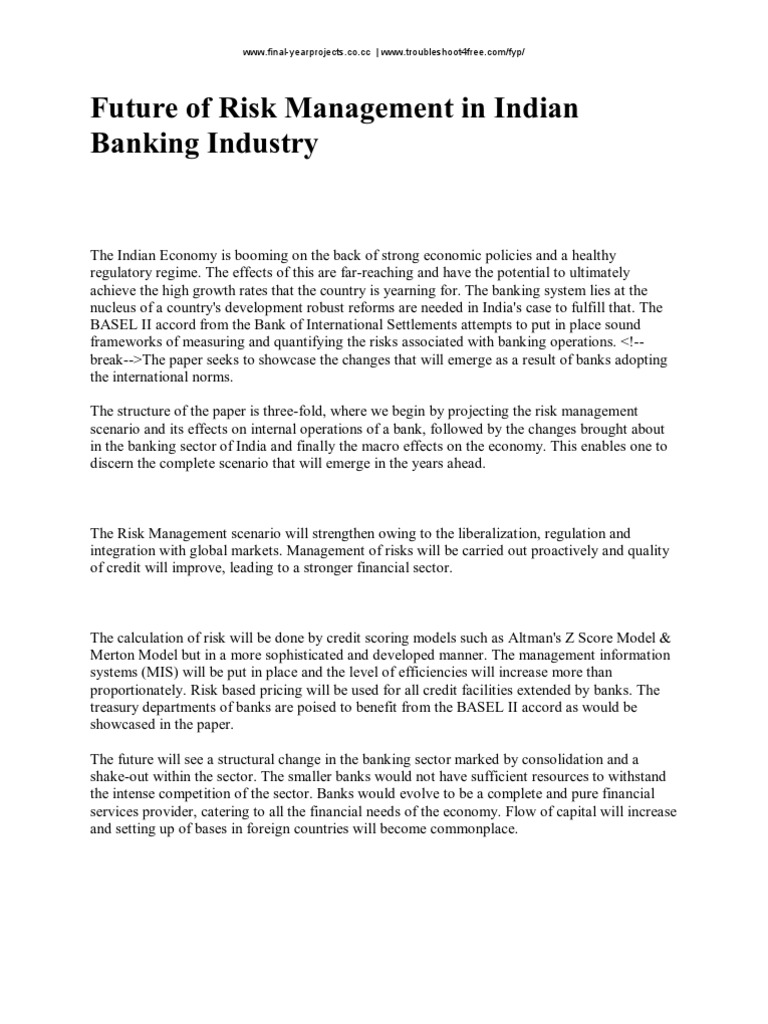 Risk Management Indian Banking Industry | PDF | Banks | Basel Ii