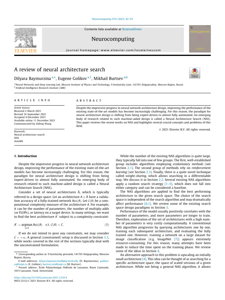 A Review of Neural Architecture Search - 2022 | PDF | Mathematical ...