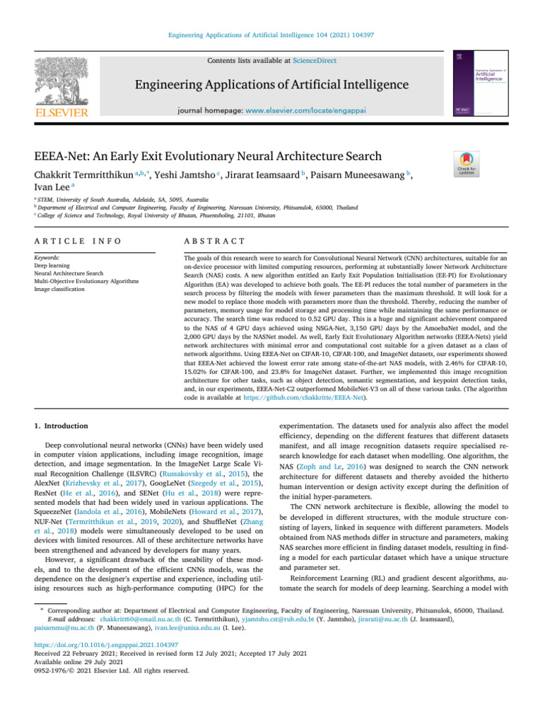 EEEA-Net An Early Exit Evolutionary Neural Architecture Search - 2021 ...
