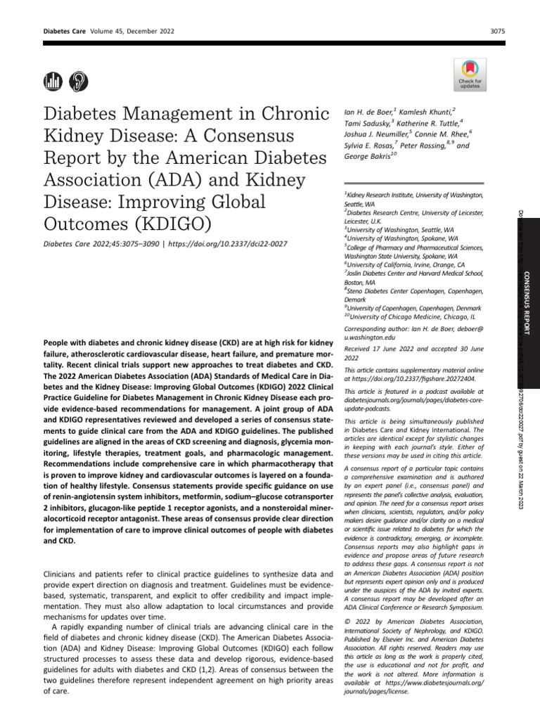 Diabetic Management in Chronic Kidney Disease | PDF | Chronic Kidney ...