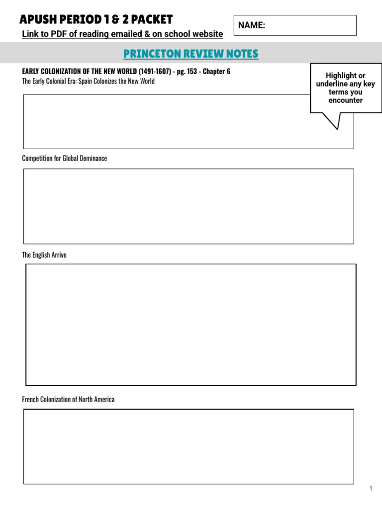 Pre-course Apush Period 1 & 2 Packet | PDF