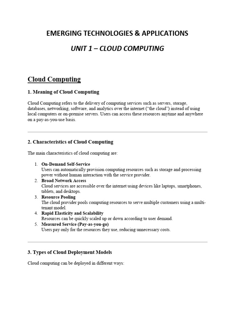 Emerging Technologies & Applicatons Detailed Notes | PDF | Cloud ...
