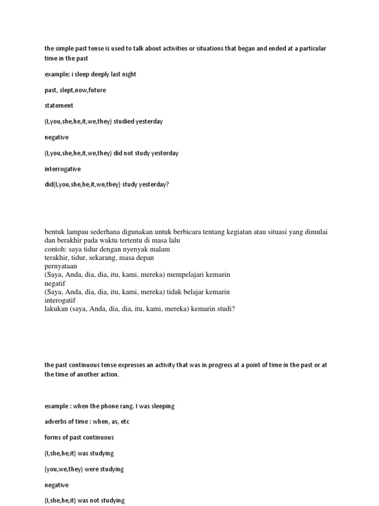 The Simple Past Tense Is Used To Talk About Activities or Situations ...
