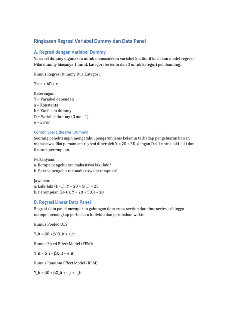Ringkasan Regresi Dummy Dan Data Panel | PDF