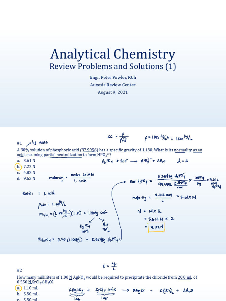 Analytical Chemistry Problems 08132021 | PDF | Acid | Chemistry