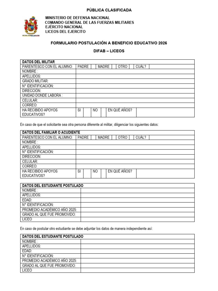 Formulario Postulación A Beneficio Educativo 2026 | PDF