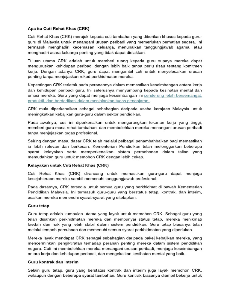 Apa Itu Cuti Rehat Khas | PDF