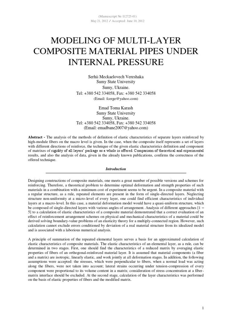 Modeling of Multi-Layer Composite Material Pipes Under Internal ...