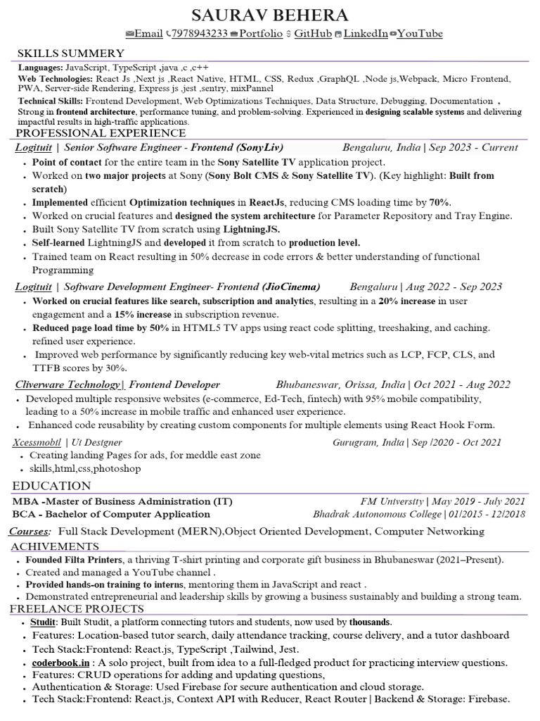 Saurav Behera Reformatted Resume | PDF | Computer Science | Software