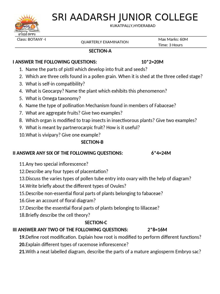 Botany-I Quarterly Paper | PDF