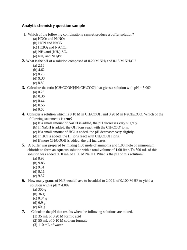 Analytic Chemistry Question Sample | PDF | Chemical Bond | Acid