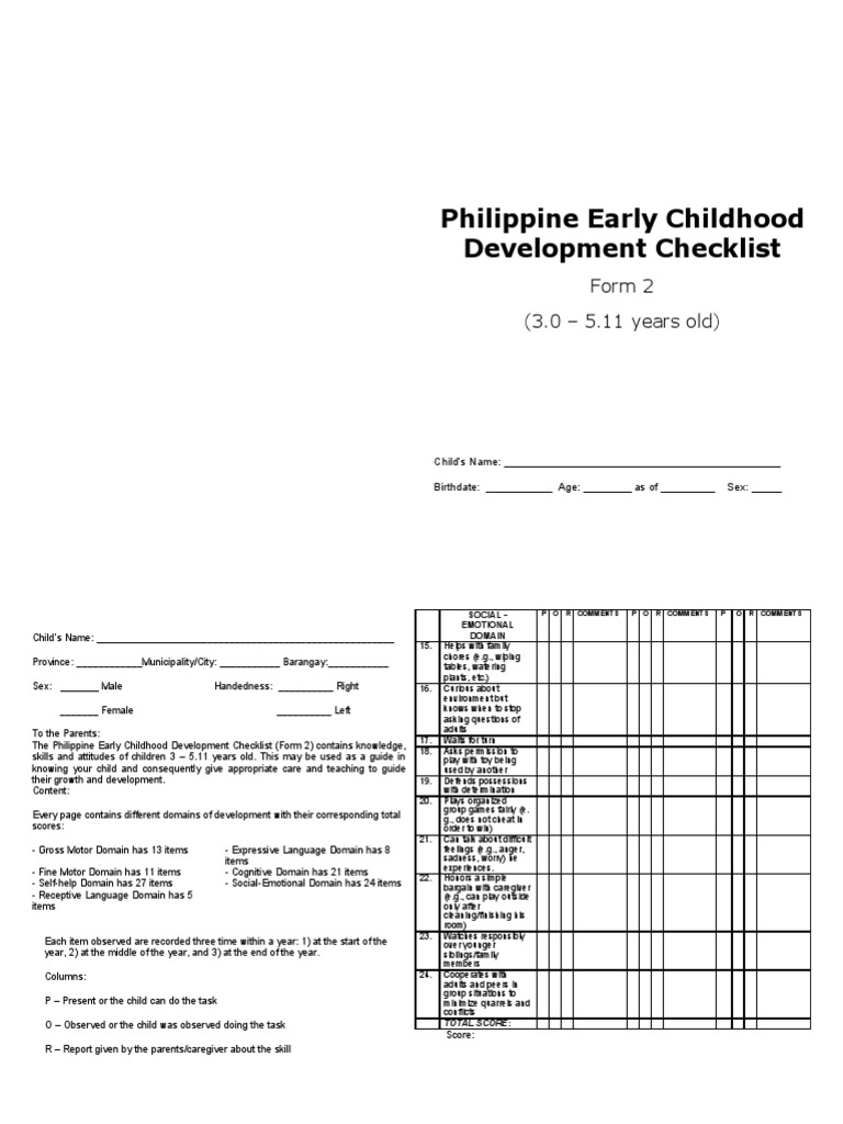 Checklist Form 2 Eng Print Ready  Child Development 