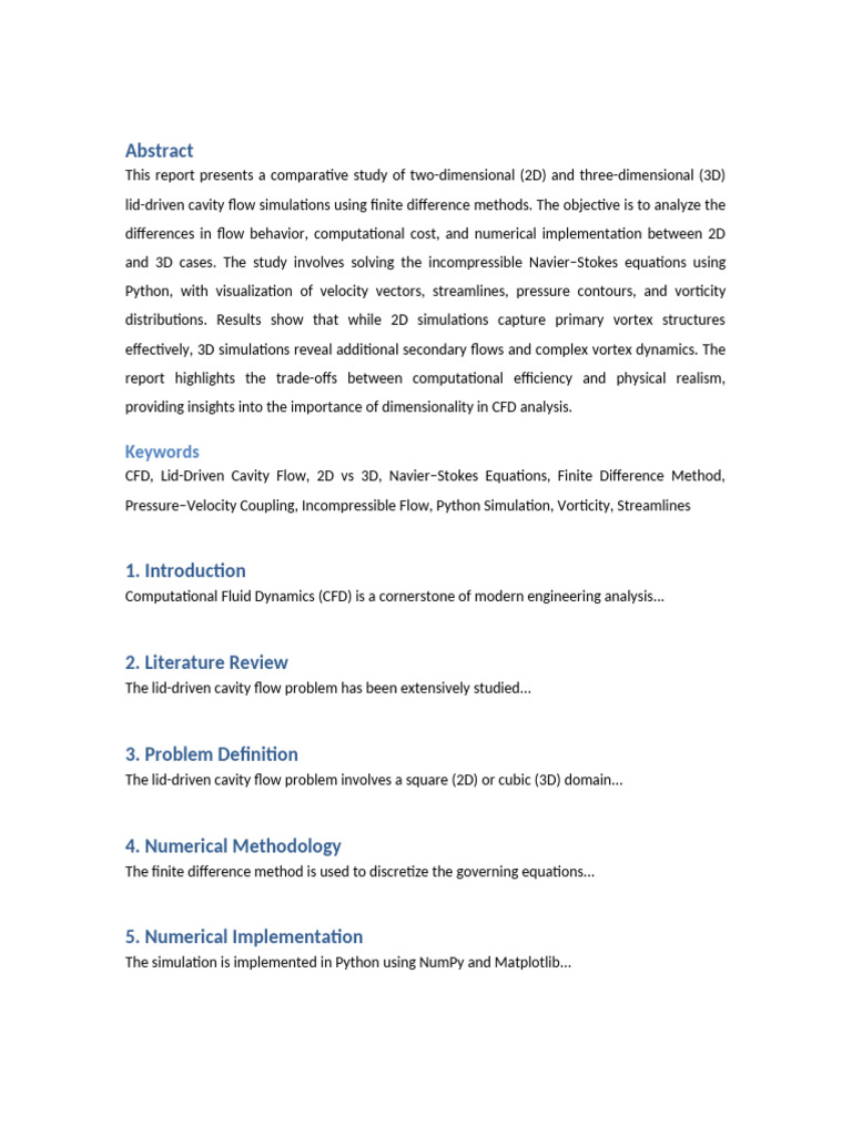 2D Vs 3D Lid Driven Cavity Report | PDF
