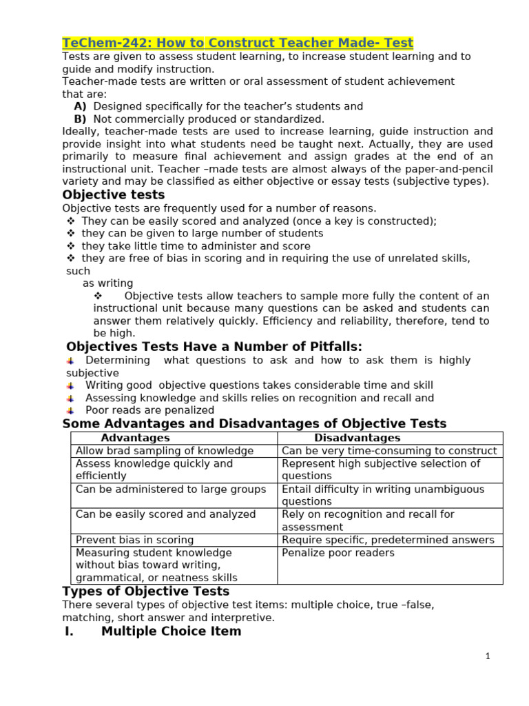 Test Construction Mechanisms | PDF | Multiple Choice | Cognition