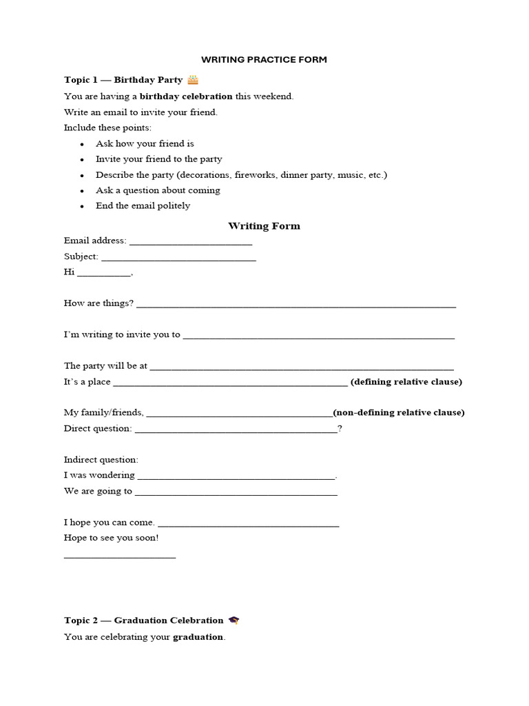 Writing Practice Form | PDF | Question