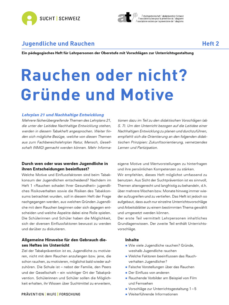 Rauchen Oder Nicht Gruende Und Motive | PDF