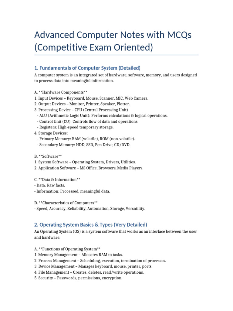 Advanced Computer Notes With MCQ | PDF | Computer Data Storage ...