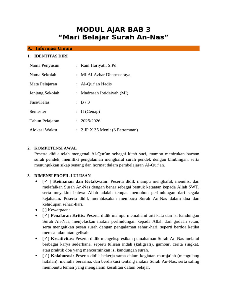 Modul Ajar KBC AH Kelas 3 Bab 3 TP 2025-2026 | PDF