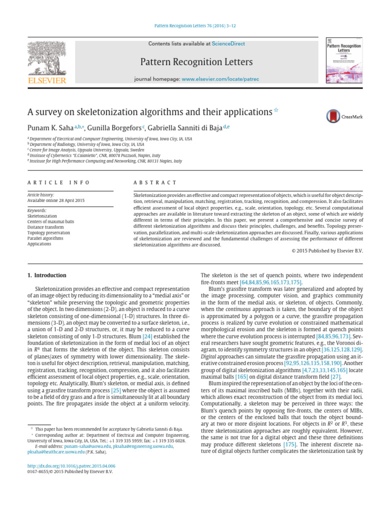 Saha2016survey - A Survey On Skeletonization Algorithms and Their ...