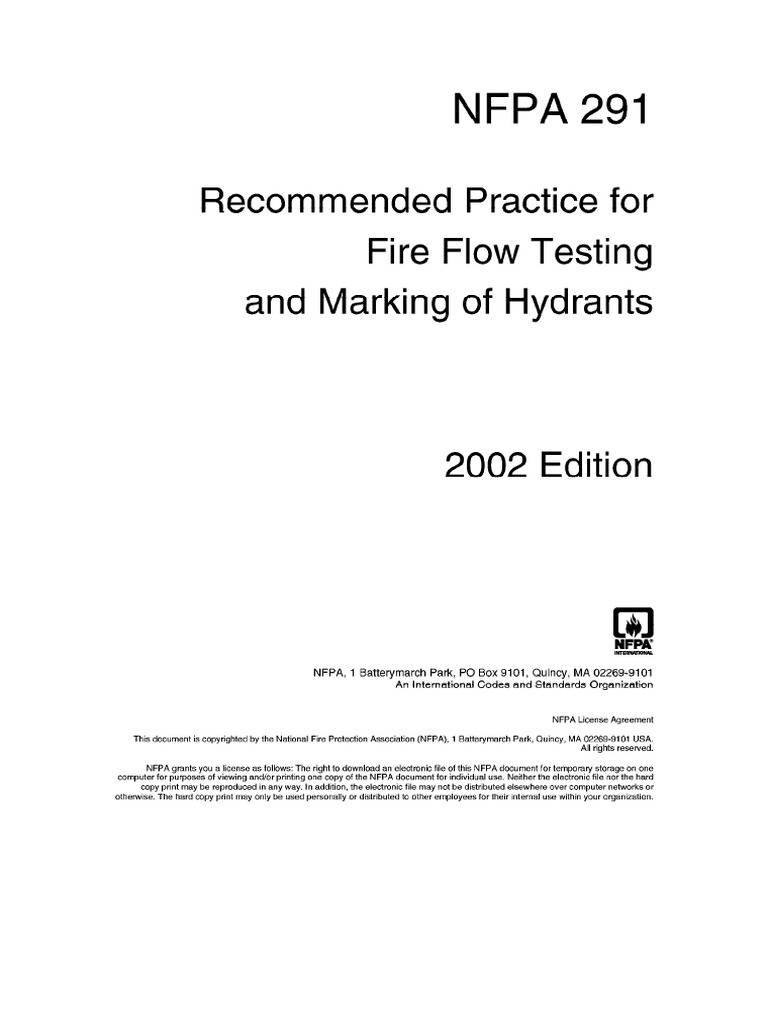 NFPA 291 (2002) - Fire Flow Testing and Marking of Hydrant | PDF