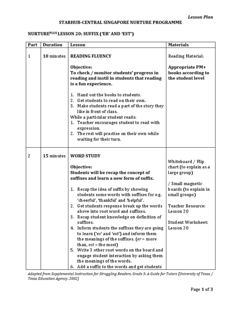 worksheet Est Suffix Worksheet lesson 20 suffix er est plan lesson