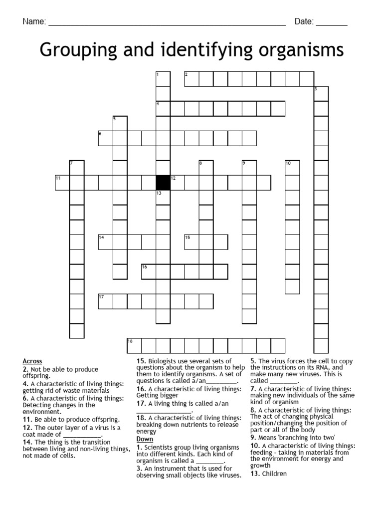 Grouping and Identifying Organisms Crossword 2 | PDF | Organisms | Life