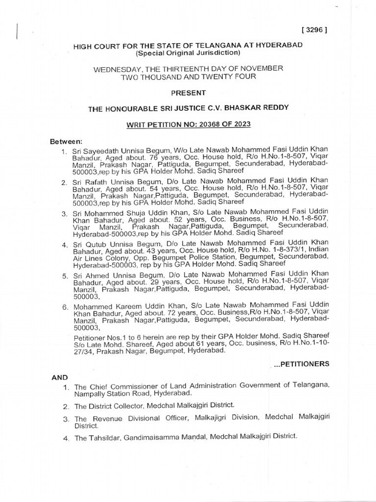Rafi Unnisa Begum Quthbulapur Lands Writ Petition | PDF | Legal ...