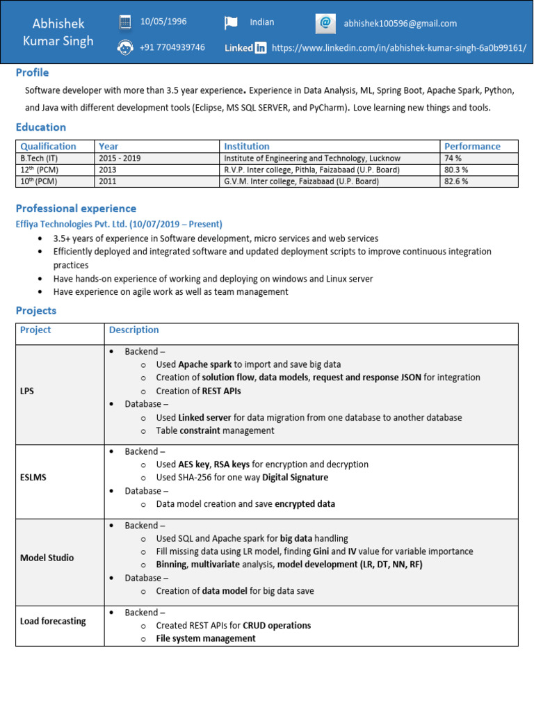 Abhishek Kumar Singh Resume | PDF | Databases | Apache Spark