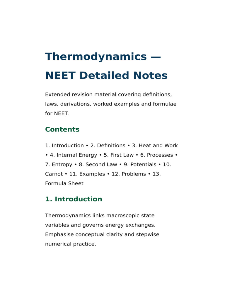 Thermodynamics Neet Notes Forced Pages | PDF