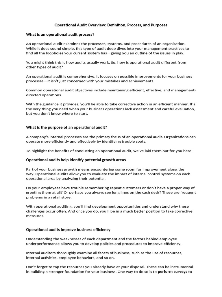 Operational Audit Overview Definition Process and Purposes | PDF ...